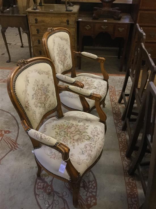 Pair of Louis XV style carved fauteuils